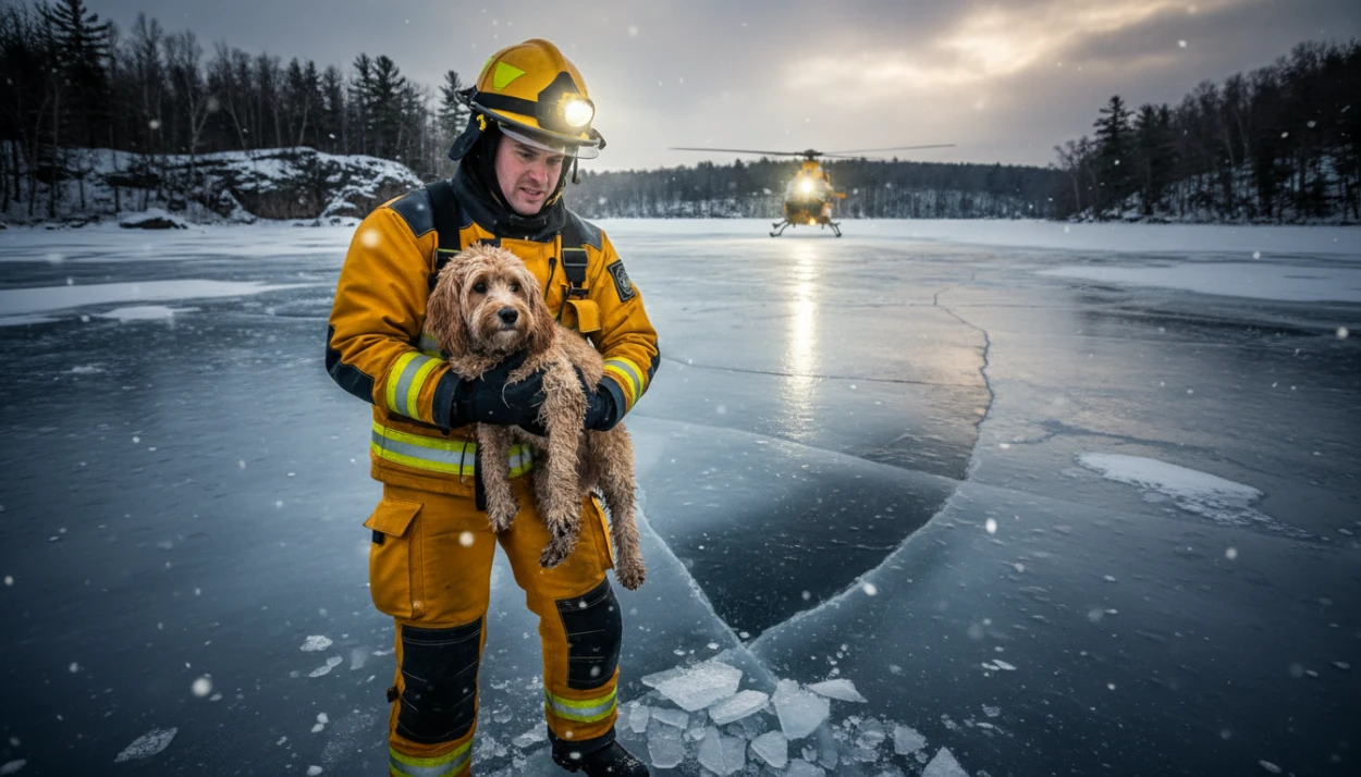 Firefighters Launch Heroic Double Rescue to Save Man and His Dog Trapped in Icy Lake